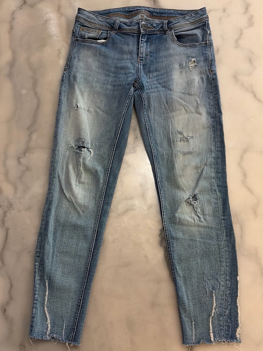 Zara Light Blue Distressed Skinny Jeans
